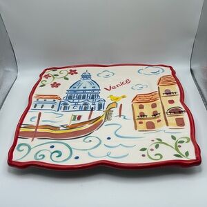 Port Townsend Earthenware hand painted city scenes ceramic serving platter/plate